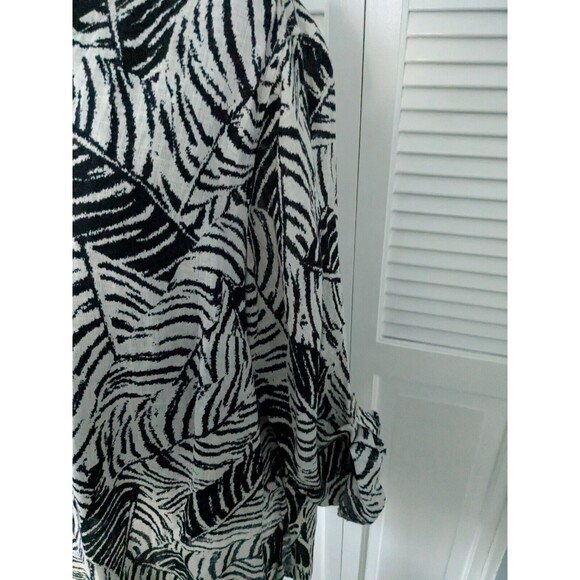 Cynthia Rowley Linen Tunic Top Womens 2X Tropical Botanical Print Black Cream - Picture 9 of 11